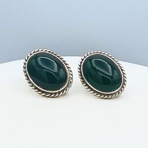 Vintage TAXCO 925 Sterling Silver Green Chalcedony Earrings